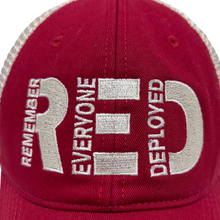 Load image into Gallery viewer, Remember Everyone Deployed Relaxed Twill Trucker Hat (Red)