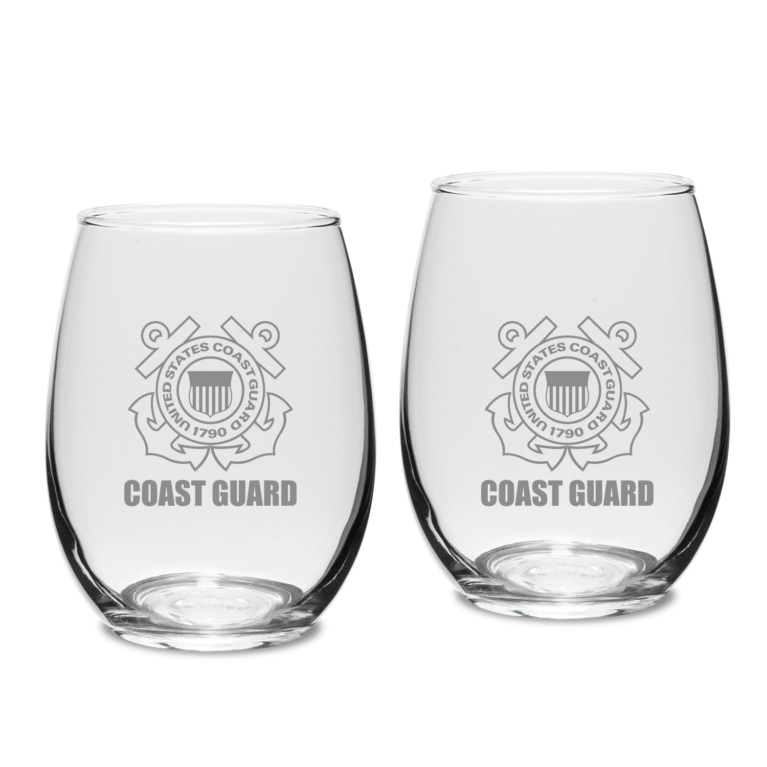 Coast Guard Seal Set of Two 15oz Stemless Wine Glasses
