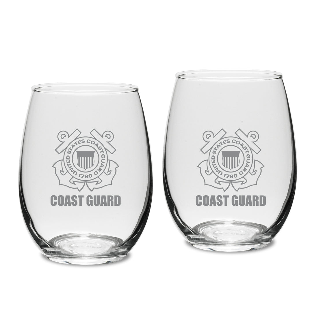 Coast Guard Seal Set of Two 15oz Stemless Wine Glasses*
