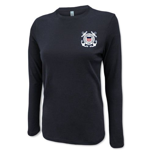 Pick Your Design Coast Guard Ladies Long Sleeve T-Shirt (Black)