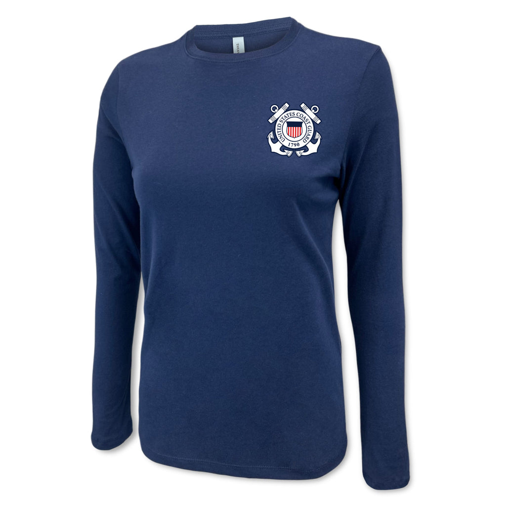 Pick Your Design Coast Guard Ladies Long Sleeve T-Shirt (Navy)