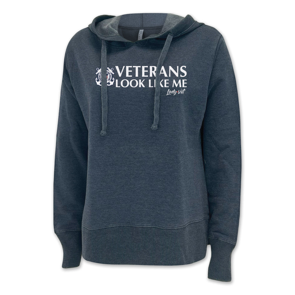 Pick Your Design Coast Guard Ladies Hooded Sweatshirt (Washed Navy)