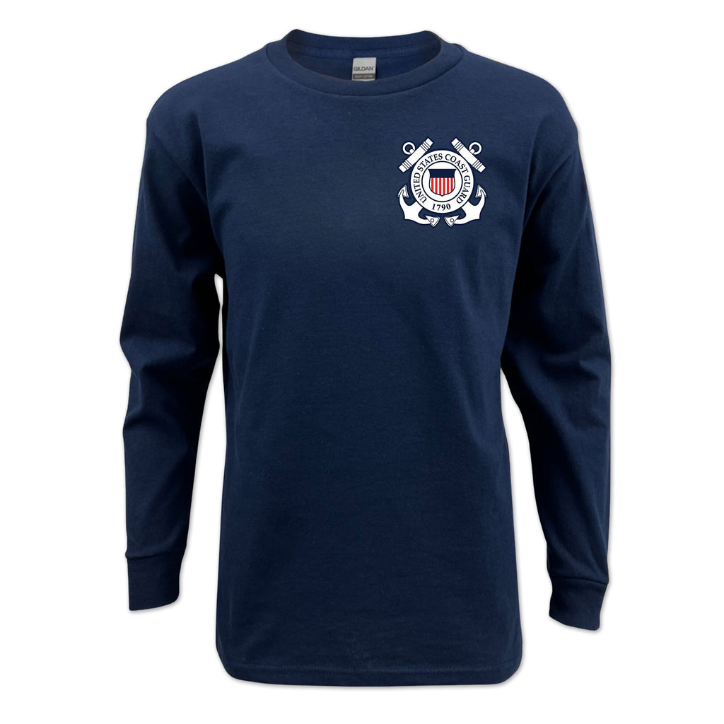 Pick Your Design Coast Guard Youth Long Sleeve T-Shirt (Navy)
