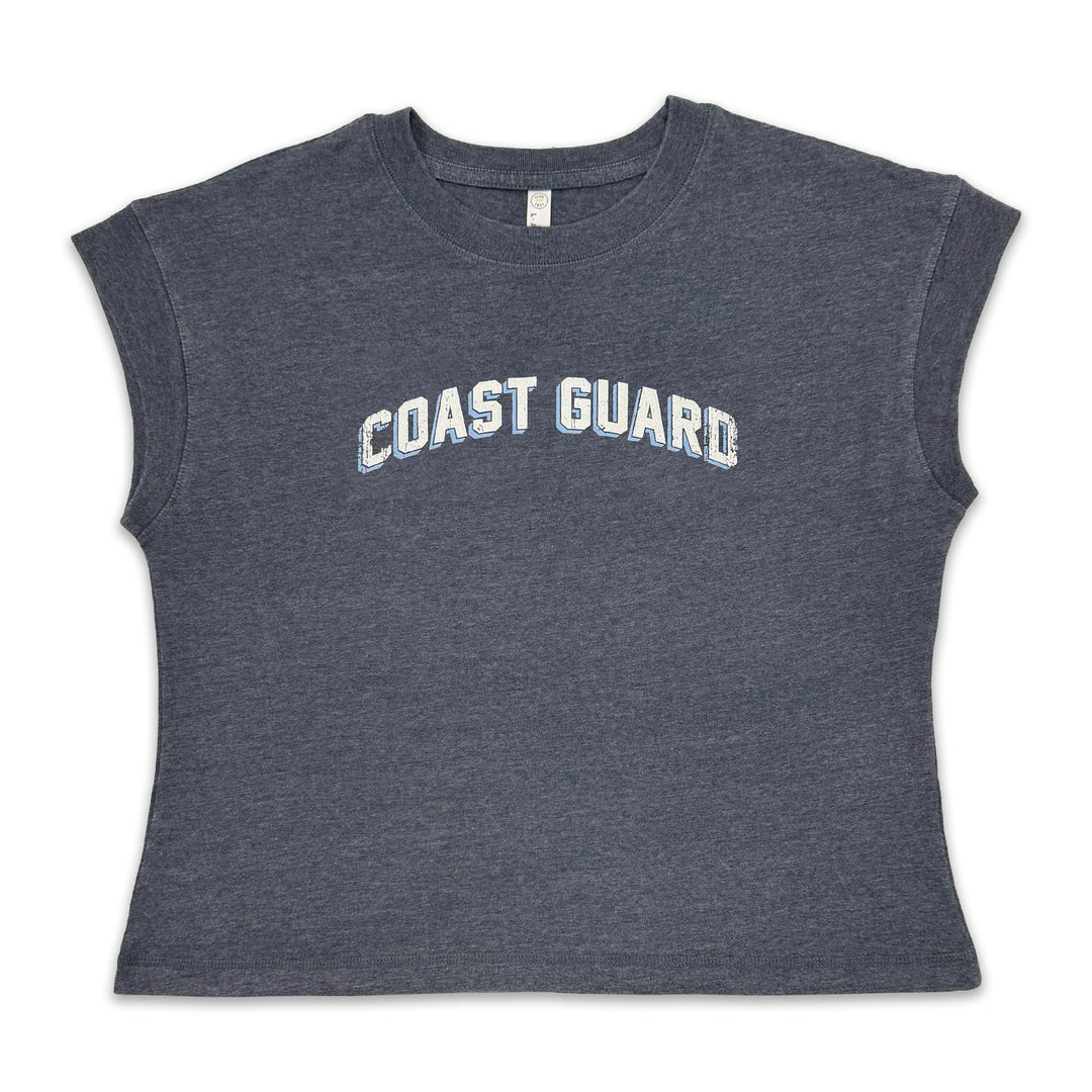 Coast Guard Ladies Distressed Arch T-Shirt (Navy)