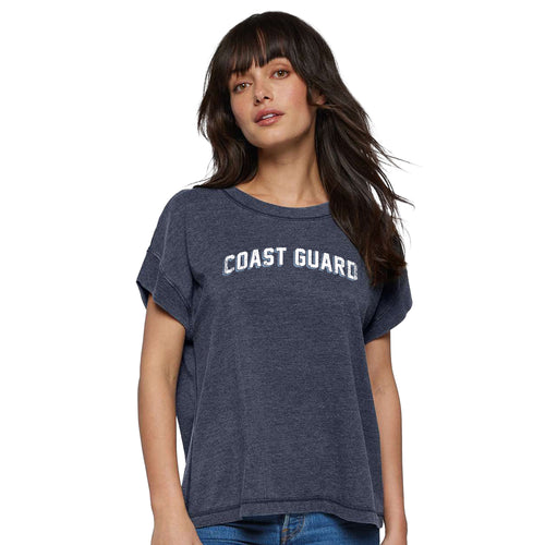 Coast Guard Ladies Distressed Arch T-Shirt (Navy)