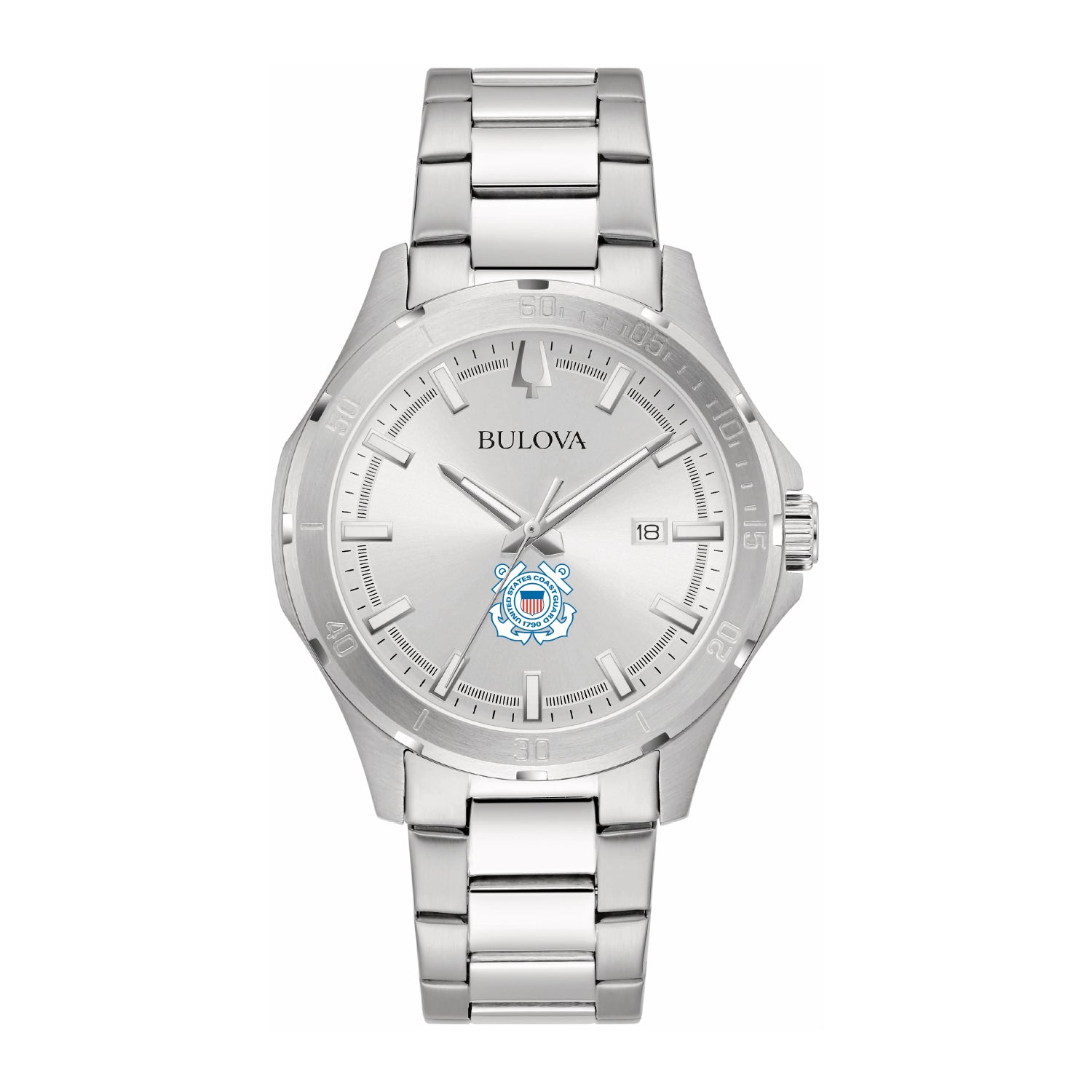 Coast Guard Seal Bulova Men's Sport Classic Stainless Steel Watch (Silver White Dial)