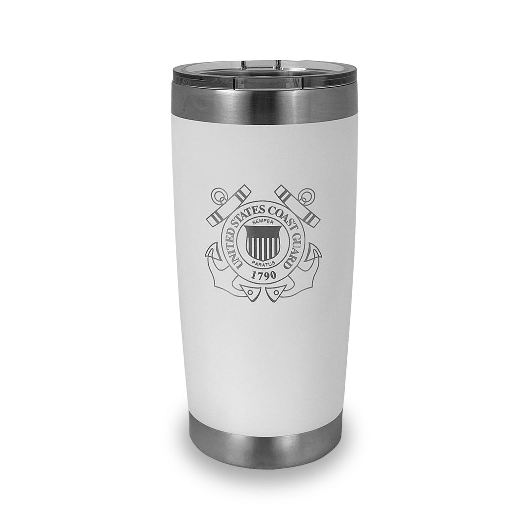 Coast Guard Seal Stainless Steel Laser Etched 20oz Tumbler (White)