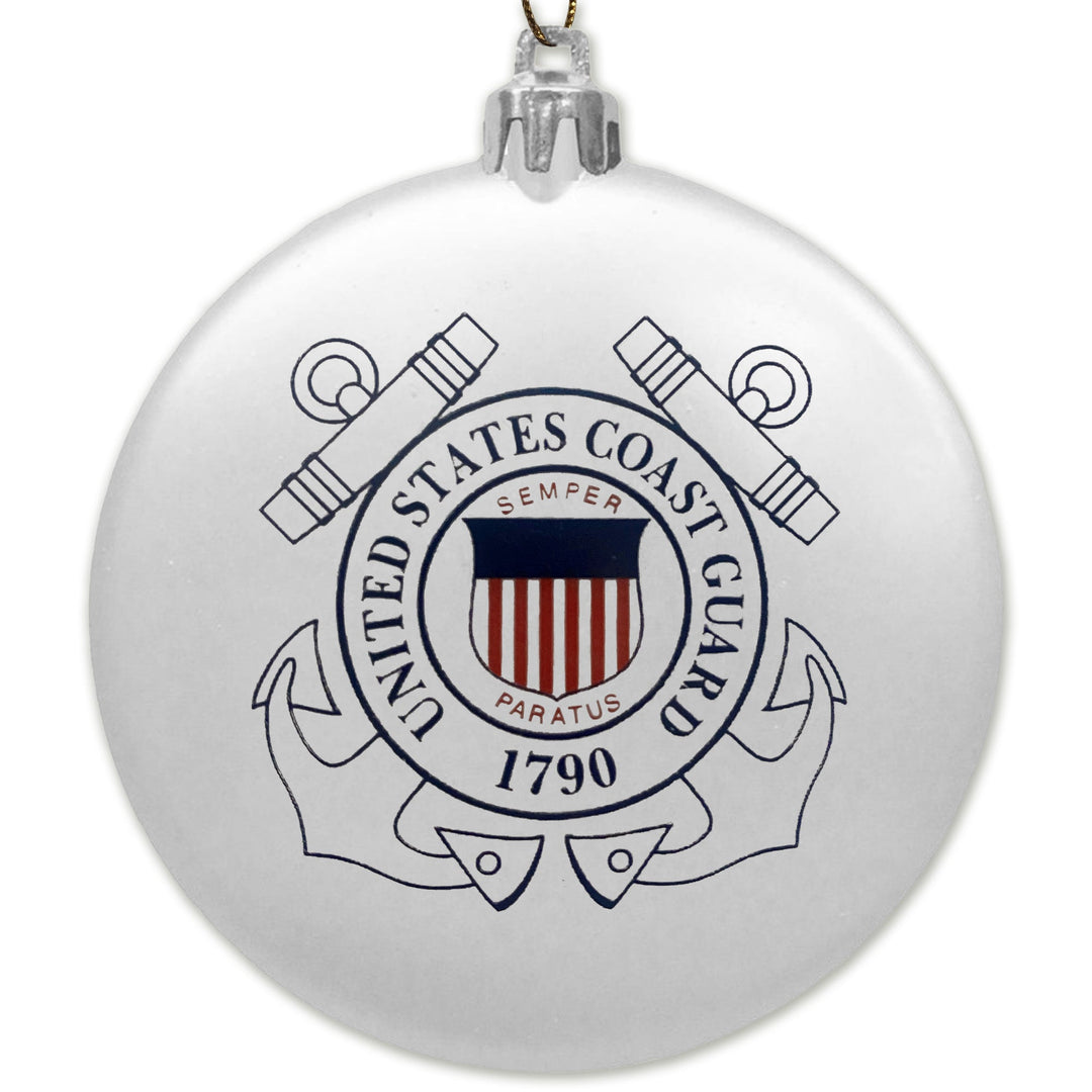 Coast Guard 2025 Seal 3" Satin Finish Flat Shatterproof Ornament (White)