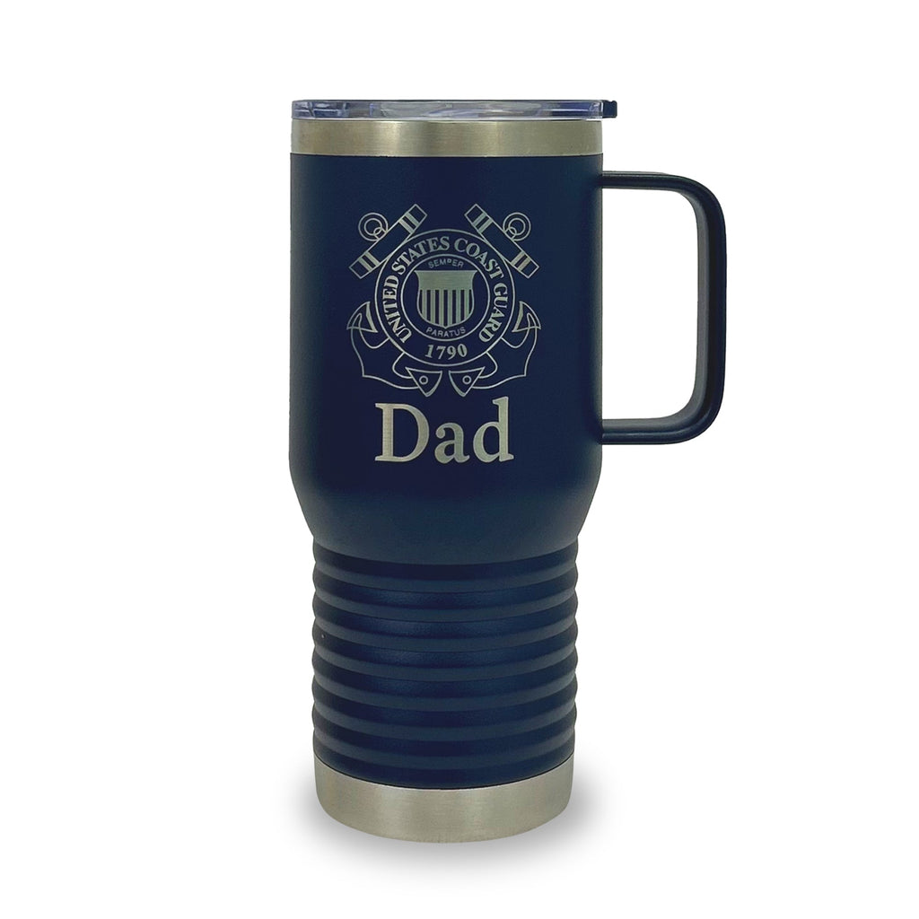 Coast Guard Dad 20oz Handled Travel Mug (Navy Blue)