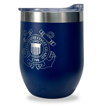 Load image into Gallery viewer, Coast Guard Seal Stainless Steel Laser Etched 16oz Cooler (Navy)