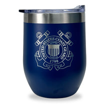 Load image into Gallery viewer, Coast Guard Seal Stainless Steel Laser Etched 16oz Cooler (Navy)