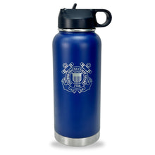 Load image into Gallery viewer, Coast Guard Seal Stainless Steel Laser Etched 32oz Water Bottle (Navy)