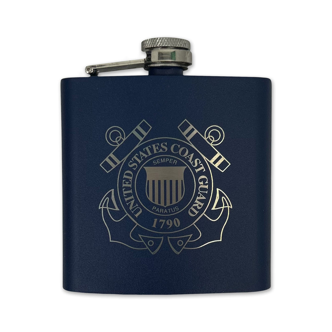 Coast Guard Seal 6oz Laser Etched Stainless Flask (Navy)