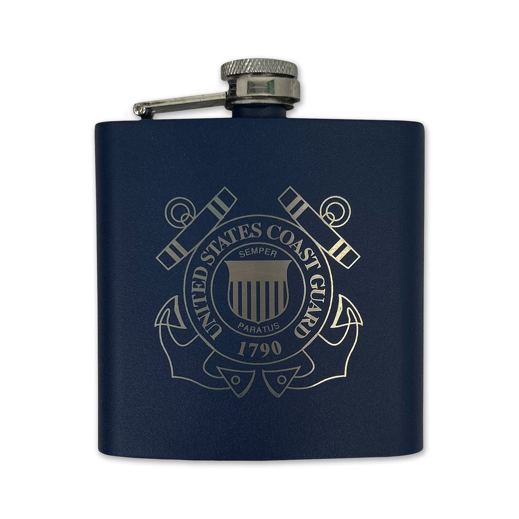 Coast Guard Seal 6oz Laser Etched Stainless Flask (Navy)
