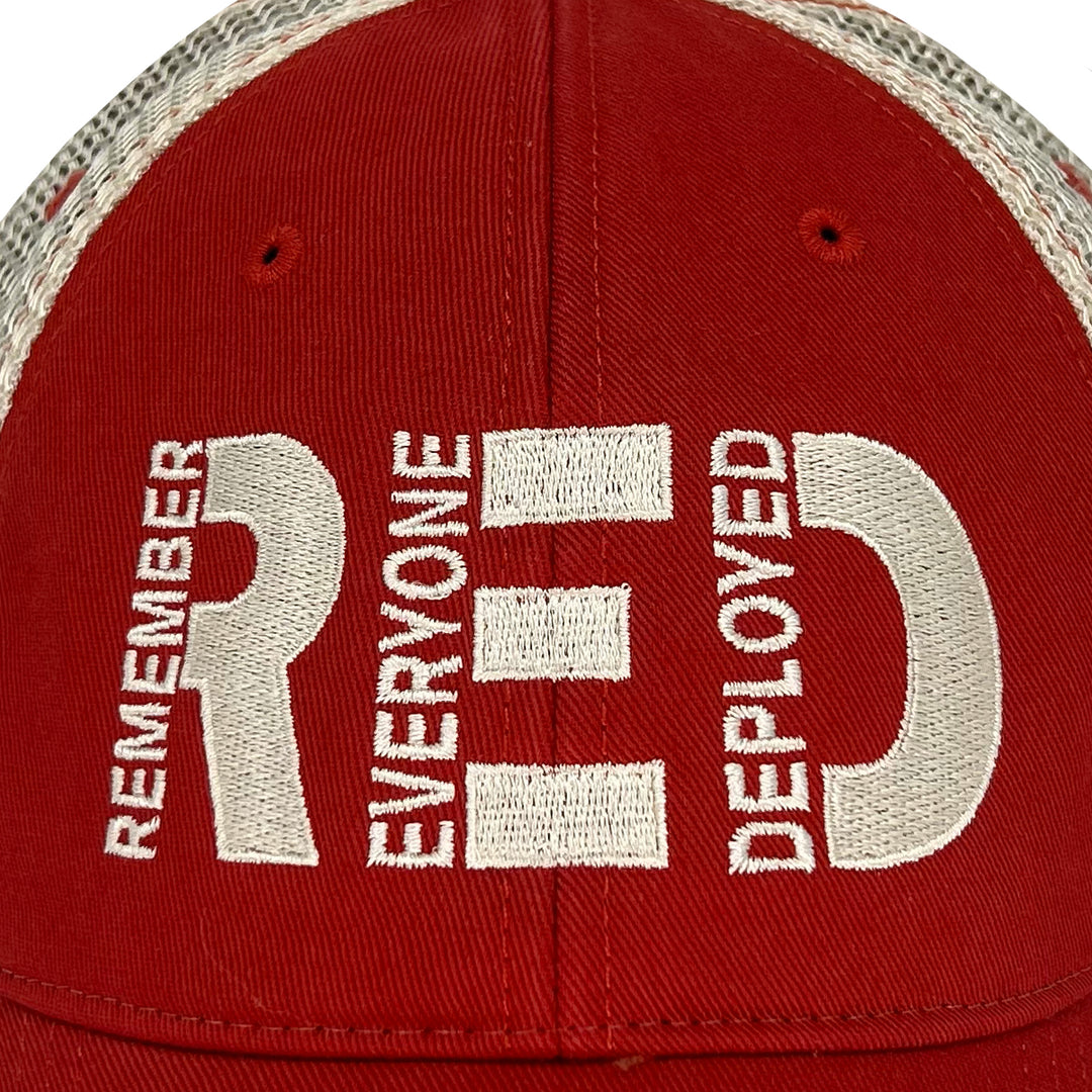 Remember Everyone Deployed Relaxed Twill Trucker Hat (Red)