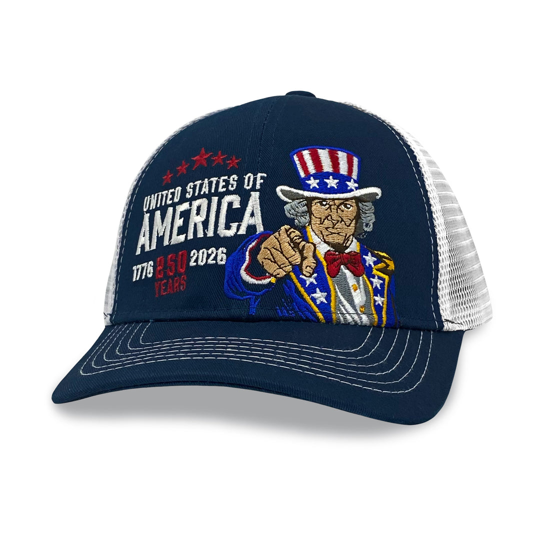 United States Of America Uncle Sam 250 Years Mesh Back Hat (Navy/White)