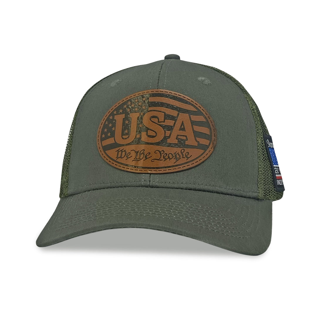 We The People Leather Mesh Back Flag Hat