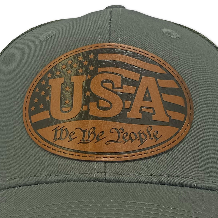 We The People Leather Mesh Back Flag Hat