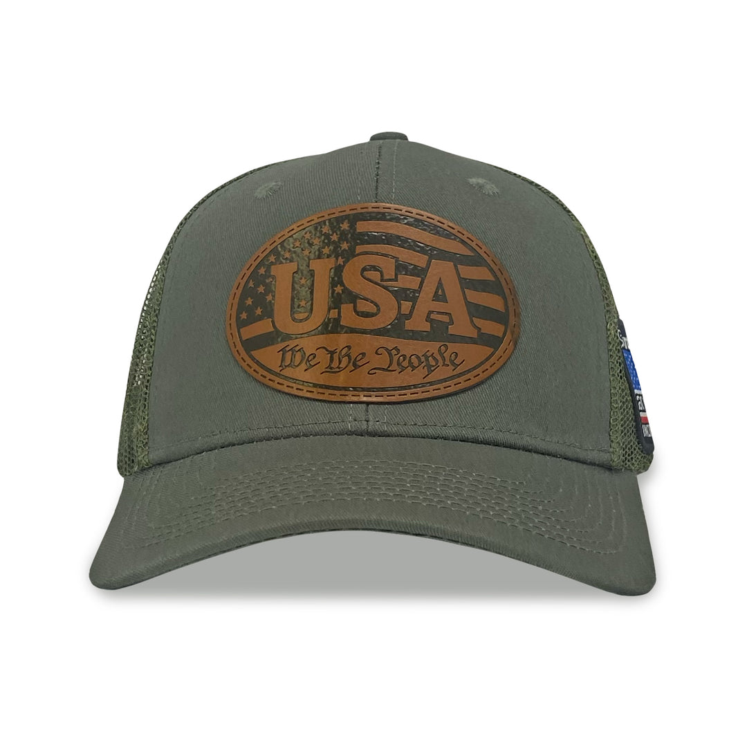 We The People Leather Mesh Back Flag Hat