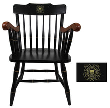 Load image into Gallery viewer, Coast Guard Seal Wooden Captain Chair (Black with Cherry Arms)*
