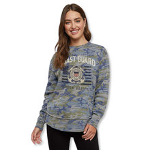 Load image into Gallery viewer, Coast Guard Ladies Vintage Stencil Fleece Crewneck (Camo)