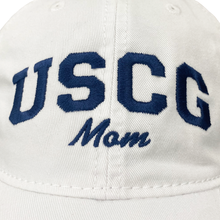 Load image into Gallery viewer, USCG Mom Relaxed Twill Hat (White/Navy)