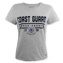 Load image into Gallery viewer, Coast Guard Ladies Under Armour Semper Paratus T-Shirt (Silver Heather)