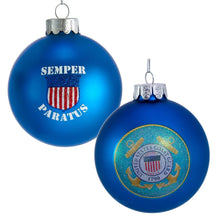 Load image into Gallery viewer, Coast Guard Semper Paratus Glass Ball Ornament (Blue)