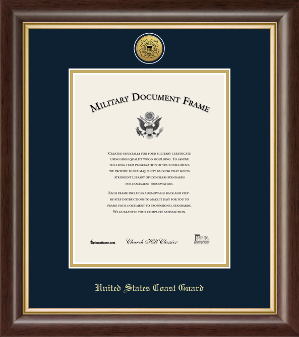 U.S. Coast Guard Gold Engraved Medallion Frame (Vertical)