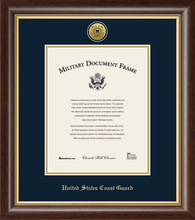 Load image into Gallery viewer, U.S. Coast Guard Gold Engraved Medallion Frame (Vertical)