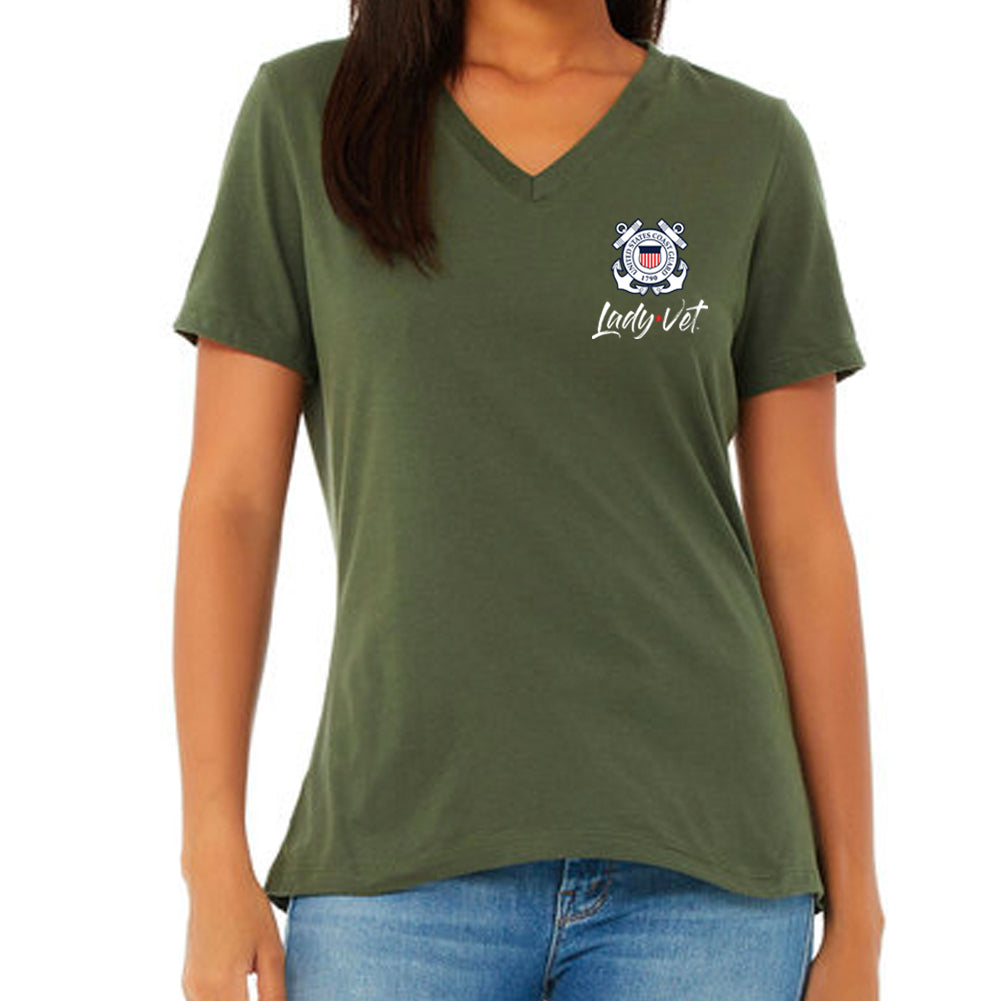 Coast Guard Lady Vet Left Chest Logo V-Neck T-Shirt