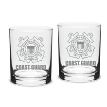 Load image into Gallery viewer, Coast Guard Seal 14oz Deep Etched Double Old Fashion Glasses (Clear)*