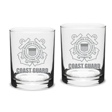 Load image into Gallery viewer, Coast Guard Seal 14oz Deep Etched Double Old Fashion Glasses (Clear)