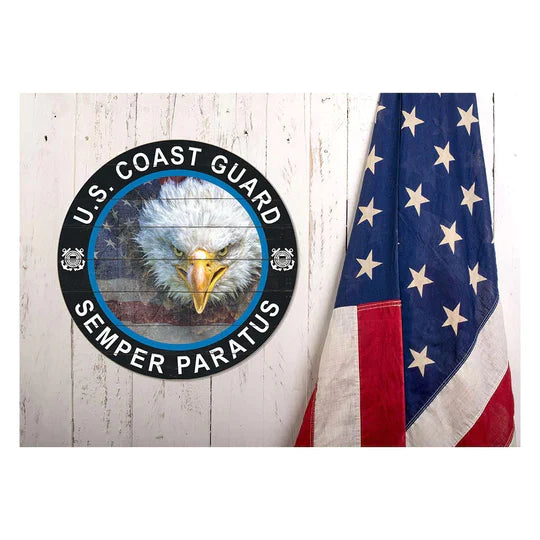 Coast Guard Flag With Eagle Indoor Wood Circle Sign (20x20)