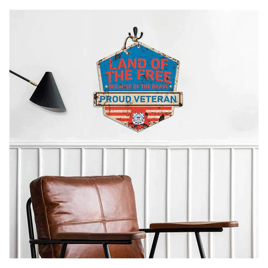 Rustic Badge Land of the Free Veteran Sign Coast Guard