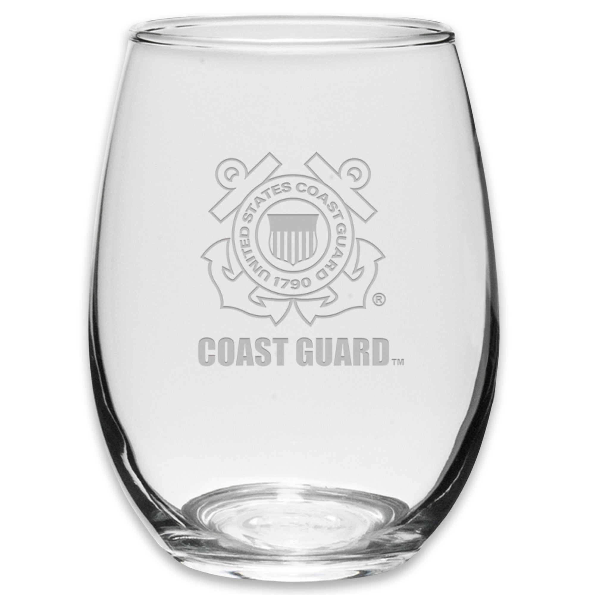Coast Guard Seal Set of Two 21oz Stemless Wine Glasses (Clear)*