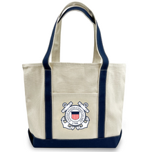 Load image into Gallery viewer, Coast Guard Seal Classic Natural Canvas Tote (Natural/Navy)