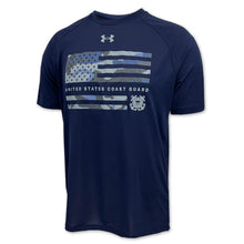 Load image into Gallery viewer, United States Coast Guard Under Armour Camo Flag Tech T-Shirt (Navy)