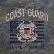 Load image into Gallery viewer, Coast Guard Ladies Vintage Stencil T-Shirt (Camo)