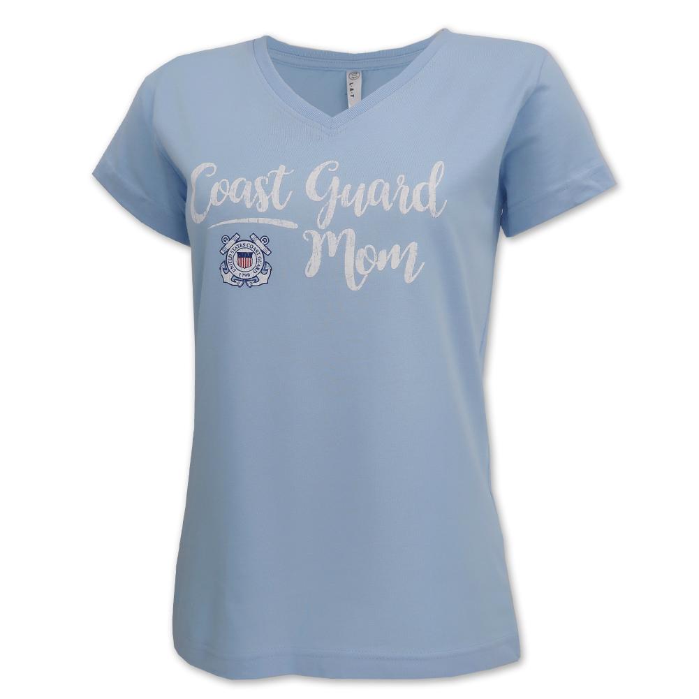Coast Guard Seal Ladies Mom V-Neck T-Shirt (Light Blue)