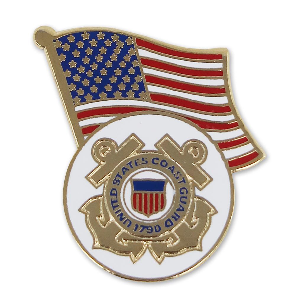 United States Coast Guard Seal/USA Flag Lapel Pin